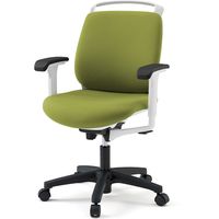 【設置込】イトーキ トルテRチェア 再生布張 ローバック アジャスタブル肘付 ハンガー付 ウレタンキャスター モスグリーン×ホワイト 1脚（直送品）