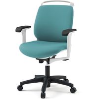 【設置込】イトーキ トルテRチェア 再生布張 ローバック アジャスタブル肘付 ハンガー付 ナイロンキャスター ターコイズ×ホワイト 1脚（直送品）