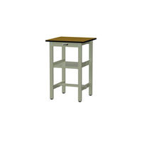 【車上渡し】山金工業 ワークテーブル 耐荷重300kg 固定 ポリ化粧天板 中間棚 幅600×奥行600×高900mm 木目×グリーン 1台（直送品）