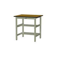【車上渡し】山金工業 ワークテーブル 耐荷重300kg 固定 ポリ化粧天板 半面棚 幅900×奥行750×高900mm 木目×グリーン 1台（直送品）