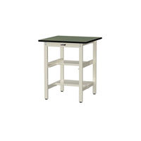 【車上渡し】山金工業 ワークテーブル 耐荷重300kg 固定 塩ビ天板 半面棚 幅750×奥行750×高900mm グリーン×IV 1台（直送品）