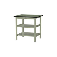 【車上渡し】山金工業 ワークテーブル 耐荷重300kg 固定式 塩ビシート天板 全面棚付 幅900×奥行750×高900mm グリーン 1台（直送品）
