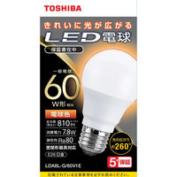 東芝 一般電球形LED電球 E26口金　60W形相当 電球色 （全方向 260度） LDA8L-G/60V1E（わけあり品）
