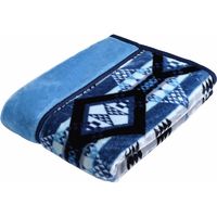 西川 <西川>衿付き2枚合わせ毛布 ブルー　140×200cm　(ネイティブ柄) a2379420 1個（直送品）