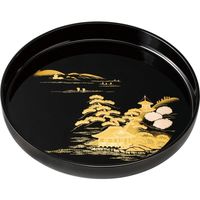 田倉漆芸 10.0 丸盆 黒 雅鶴 （漆塗・金蒔絵・盛絵） 輸入加工品
