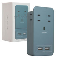 電源タップ USB充電器 壁挿しタイプ 2P式/4個口 USB×2 雷サージ付 SATI COLOR CT221BL ブルー 1個 ファーゴ