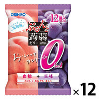 ぷるんと蒟蒻ゼリー パウチ カロリーゼロ 白桃+巨峰 12個入×12袋 オリヒロ 栄養補助ゼリー