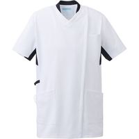 KAZEN スクラブジャケット半袖（男女兼用） 988-18 ホワイト×ネイビー
