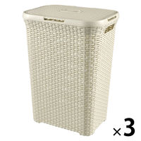 CURVER Style（スタイル） ランドリーふた付きバスケット 60L ホワイト 1セット（3個）