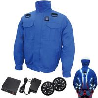 7.4V胸スイッチ式綿100%空調エアコン服R(フルハーネス対応)フルセット ブルー XLサイズ MESH-BR-7000-XL-BL 1式（直送品）