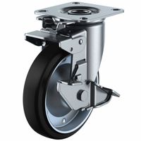 ユーエイキャスター(中荷重) 自在車(ダブルベアリング) プレート式 J2KーS型(シングルストッパー+旋回ストッパー付) WJ2Kー130（直送品）