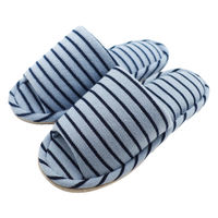 オクムラ パイルボーダー外縫いスリッパ 布  Mサイズ ブルー NPAK24900BL 1足