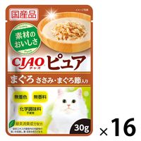 いなば CIAO チャオ ピュア まぐろ ささみ・まぐろ節入り 国産 30g 16袋 キャットフード ウェット パウチ