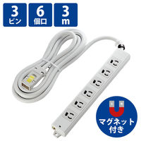 延長コード 電源タップ ハーネスプラグ 3m 3ピン 6個口 マグネット 抜け止め T-WHRM3630LG/RS エレコム 1個（わけあり品）