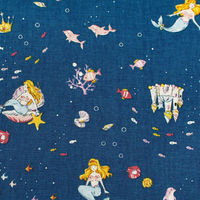 日本紐釦貿易(Nippon Chuko) 人魚姫 リストストーリーシリーズ プリント生地 シーチング ネイビー 巾約108cm×1mカット（直送品）