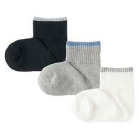無印良品 キッズ 足なり直角 ショート丈靴下（柄・３足組） キッズ１９～２３ｃｍ 配色（オフ白・グレー・黒） 良品計画