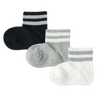 無印良品 キッズ 足なり直角 ショート丈靴下（柄・３足組） キッズ１９～２３ｃｍ ライン（オフ白・グレー・黒） 良品計画