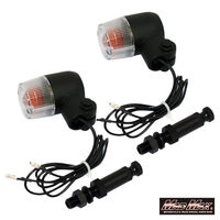 マッドマックス 丸形ミニヨーロピアンウインカー ブラック/クリア M10×76mm取付ステー付き MM11-0073-CL 1セット(2個)（直送品）