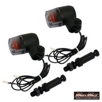 マッドマックス 丸形ミニヨーロピアンウインカー ブラック/スモーク M10×76mm取付ステー付 MM11-0073-SM 1セット(2個)（直送品）