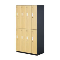 スマイル 木目調スチールロッカー 4連2段8人用 シリンダー錠 ライトブラウン/ブラック 幅900×奥行515×高さ1790mm 1台（取寄品）