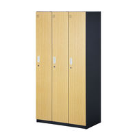 スマイル 木目調スチールロッカー 3連3人用 シリンダー錠 ライトブラウン/ブラック 幅900×奥行515×高さ1790mm 1台（取寄品）