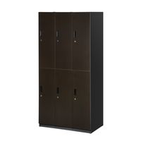 スマイル 木目調スチールロッカー 3連2段6人用 シリンダー錠 ダークブラウン/ブラック 幅900×奥行515×高さ1790mm 1台（取寄品）