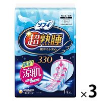 【生理用品】 ナプキン 特に多い夜用 羽つき ふんわり 33cm ソフィ超熟睡ガード涼肌 14枚 1セット（14枚×3）ユニ・チャーム