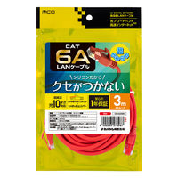 ナカバヤシ カテゴリー6A　柔らかシリコンLANケーブル　レッド　3m C6AーSL030R 1個