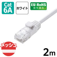 エレコム LANケーブル CAT6A 2m 爪折れ防止 高耐久 メッシュケーブル 白 ECLDーGPAM/WH20 1個