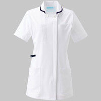KAZEN（カゼン） レディスジャケット半袖 980 ホワイト×ネイビー S 医療白衣 1枚（直送品）