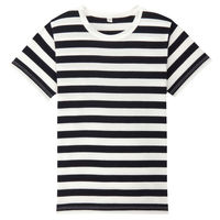 【SALE】 無印良品 毎日のこども服オーガニックコットンしましま半袖Tシャツ キッズ 120 ネイビー 良品計画