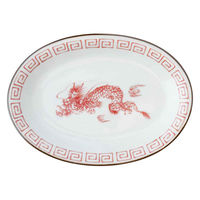 ミヤザキ食器 餃子皿 19.5cm レトロ中華 磁器 赤 463668 1個（直送品）