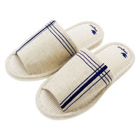 【スリッパ】洗えるナチュラルクロス外縫いスリッパ ブルー Lサイズ 1足