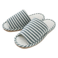 【スリッパ】洗える杢ニットボーダー外縫いスリッパ ネイビー Lサイズ 1足