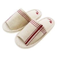 【スリッパ】洗えるナチュラルクロス外縫いスリッパ レッド Mサイズ 1足