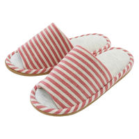 【スリッパ】洗える杢ニットボーダー外縫いスリッパ レッド Mサイズ 1足