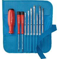 ピービースイスツールズ 差替式ドライバーセット 9本組 ターコイズロールアップケース付 38218.TU 1セット（直送品）