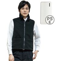 岡潮 黒色フリース発熱ベスト+モバイルバッテリー10，000mAhセット 3L OK40216-3L 1式 629-5269（直送品）