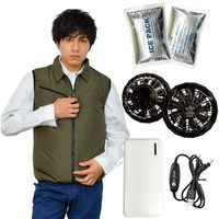 岡潮 冷感保冷剤付き、空調ベスト+モバイルバッテリー付20204 アーミーグリーン 3L 20204N-3L-0920 1式（直送品）