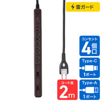 朝日電器 延長コード 電源タップ 耐雷 回転 4個口/2m PD20W 木目調 WB-SL4222SUC(WD) 1個（直送品）