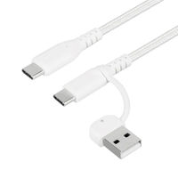 オウルテック 超タフ USB-A/USB-C to USB-C 2in1ケーブル OWL-CBA5ACC15-WH 1個（直送品）