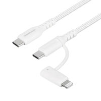 オウルテック やわらか超タフ USB-C to C/Lightning 2in1ケーブル OWL-CBNCCL15-WH 1個（直送品）