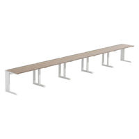 【軒先渡し】LASHデスク ティーレッグハーフ 幅6000×奥行600×高さ720mm オーク天板/ホワイト脚 1台（直送品）