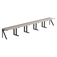 【軒先渡し】LASHデスク ラッシュハーフレッグ 幅6000×奥行600×高さ720mm オーク天板/ブラック脚 1台（直送品）