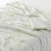 無印良品 綿 サッカー織 薄掛ふとん Ｄ １８０×２００ｃｍ グリーンストライプ 良品計画