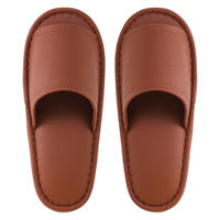 レザー風外縫いスリッパ M ブラウン 1足