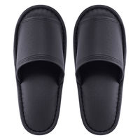 レザー風外縫いスリッパ M ブラック 1パック（5足：1足×5）