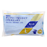 シモジマ 使い捨て手袋 SポリグローブCPE外EB絞り Lブルー 200枚 004526060 1セット(1袋(200枚入)×30)（直送品）