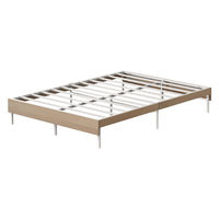 アイリスオーヤマ ウッドスチールベッド ダブル 幅1400×奥行1974×高さ300mm ホワイト/ナチュラル 1台（直送品）