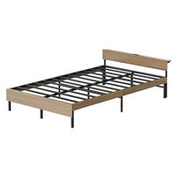 アイリスオーヤマ ウッドスチールベッド 宮付き セミダブル 幅1200×奥行2047×高さ541mm ブラック/ナチュラル 1台（直送品）